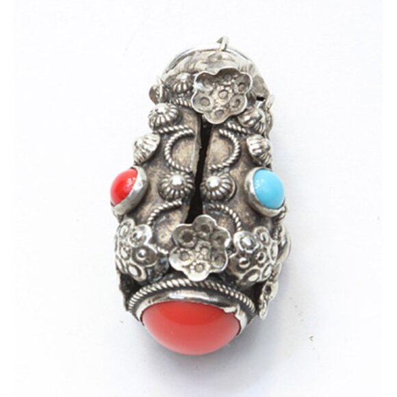 Rare Antique Silver Pendant / Charm with multi colored stones - Truly UNIQUE! - Picture 6 of 8